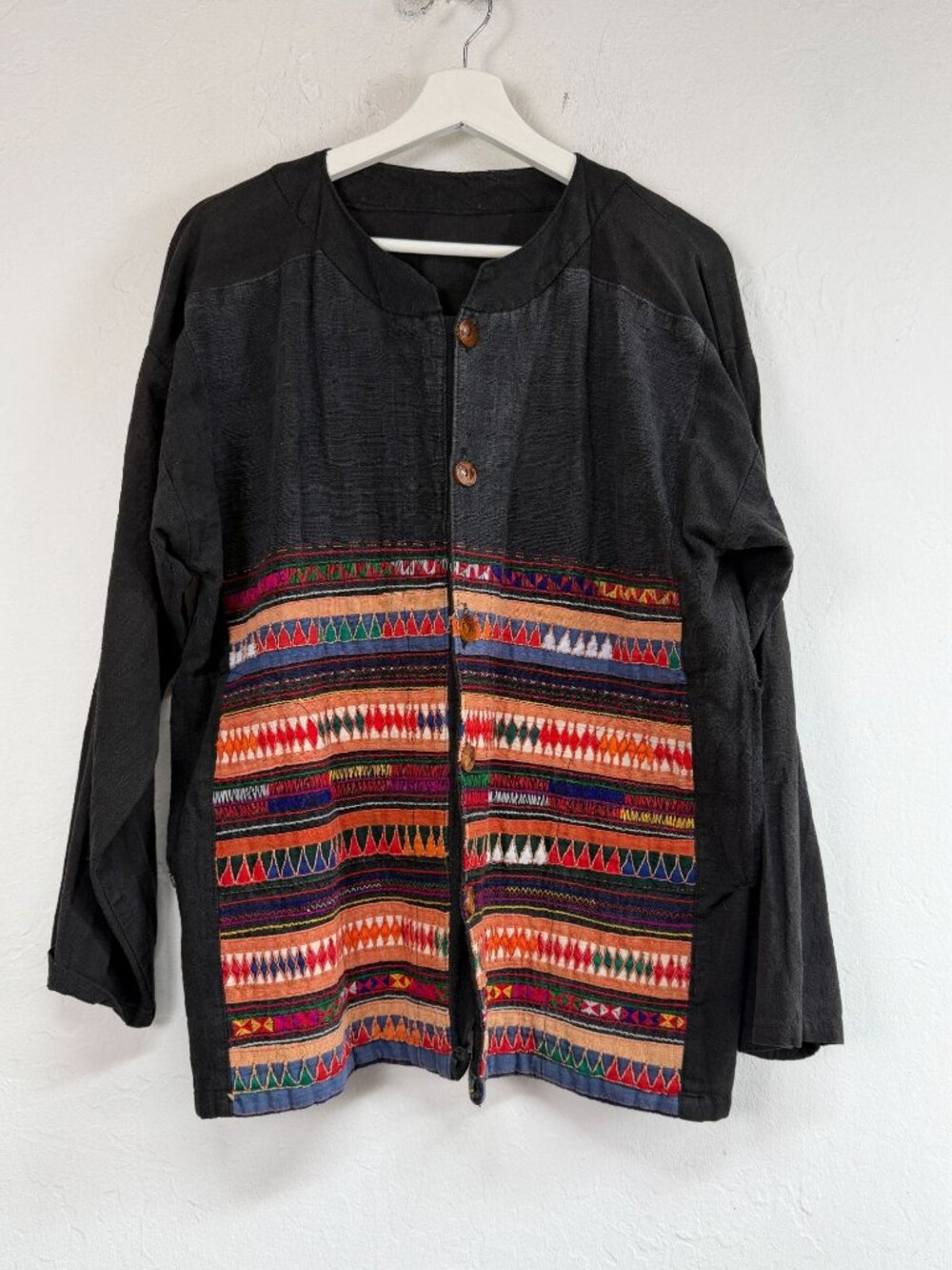 Women's Vintage Guatemalan Hand-Embroidered Huipil Jacket Black Ethnic Boho